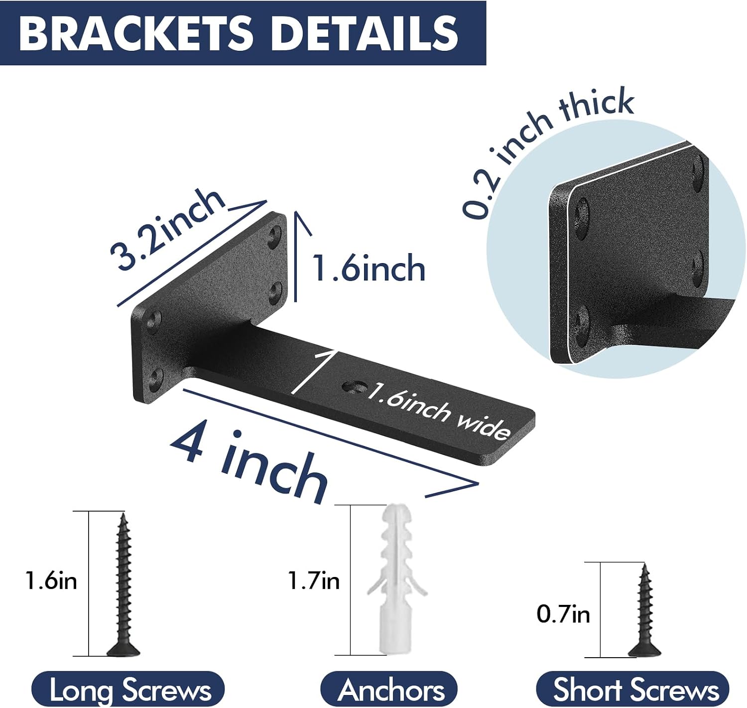 Thumbnail 1 de Starunder 8-Pack Floating Shelf Brackets (4 Inch) — Black Hidden Metal L Brackets for DIY Shelves