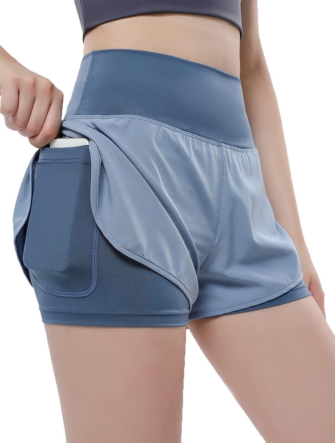 Detalle 2 de VIGVAN 2 in 1 Laufhose Damen – Sport Shorts mit Taschen und schnelltrocknendem Innenfutter