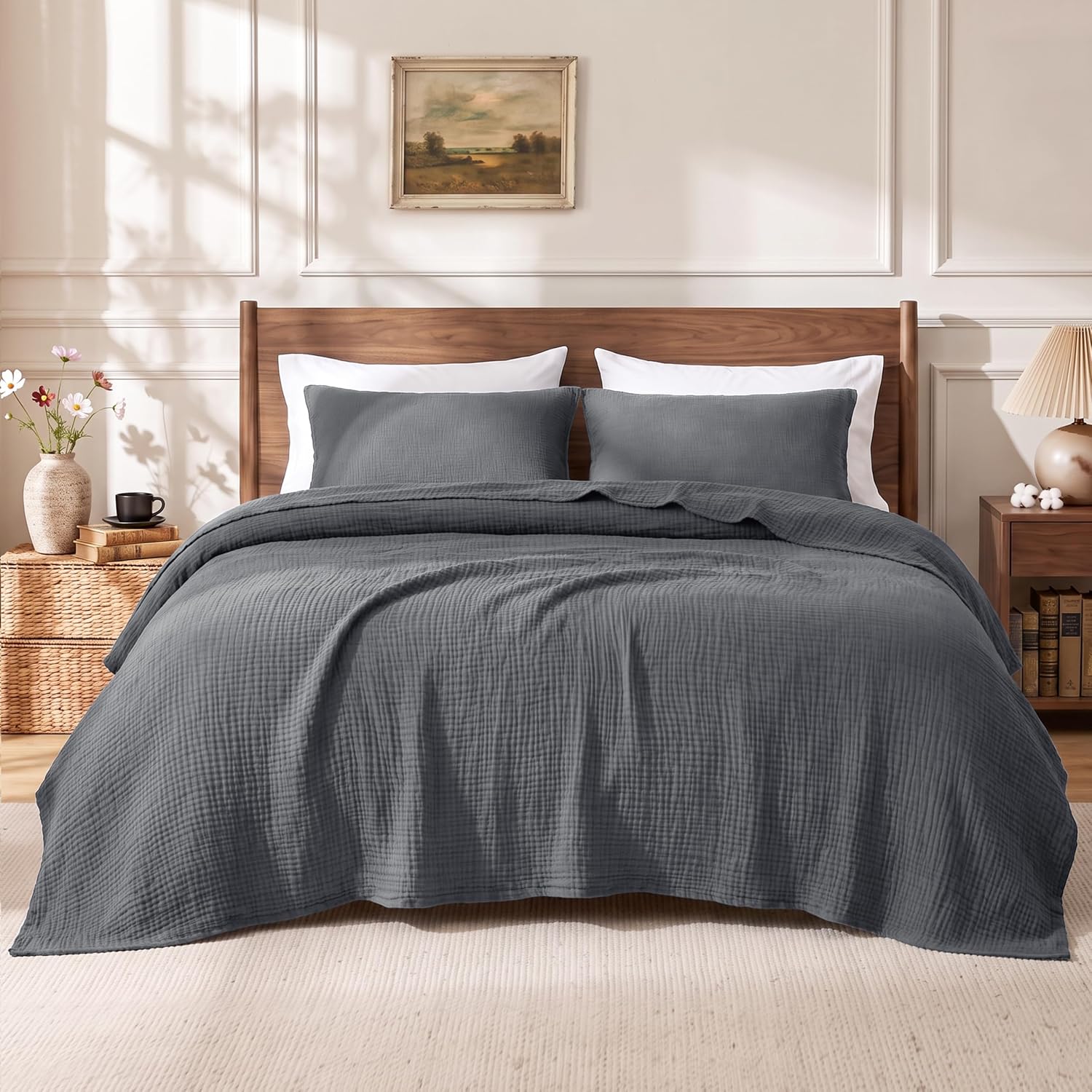 Detalle 1 de Love's cabin Cotton Muslin Blanket, Queen Size