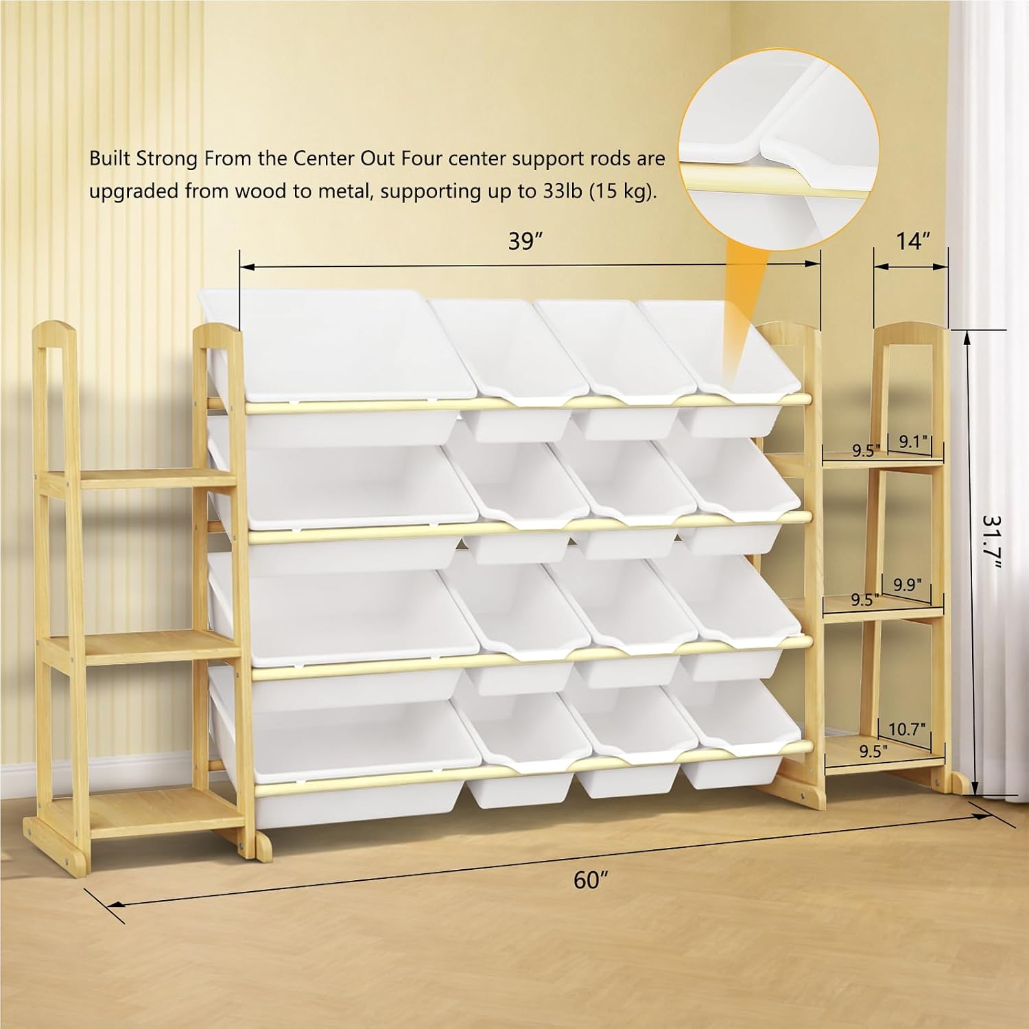 Detalle 2 de Etitlly Kids Toy Storage Organizer with Bookshelf, 16 Bins, 6 Shelves, White