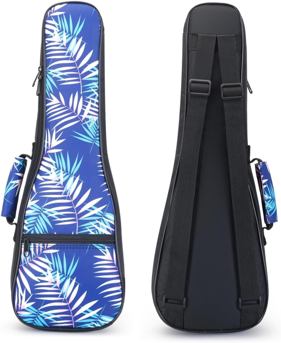Detalle de MUINS 26-Inch Tenor Ukulele Gig Bag, 10mm Padding, Blue Leaves