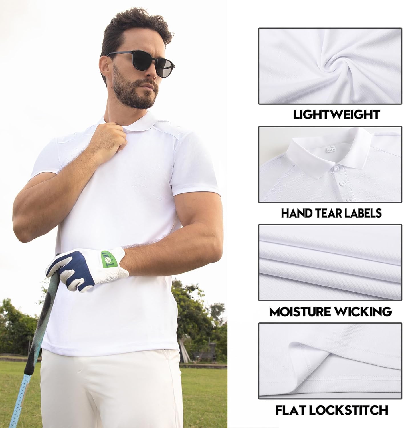 Detalle de ZENGVEE Men's Polo Shirt — Breathable, Quick‑Dry Gym and Golf Polo
