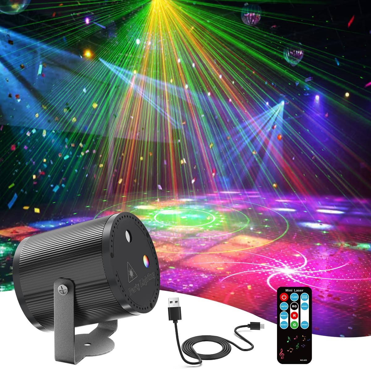 Detalle de Mslitely EMS-036 LED-feestlamp met RGB- en patroonprojectie, afstandsbediening