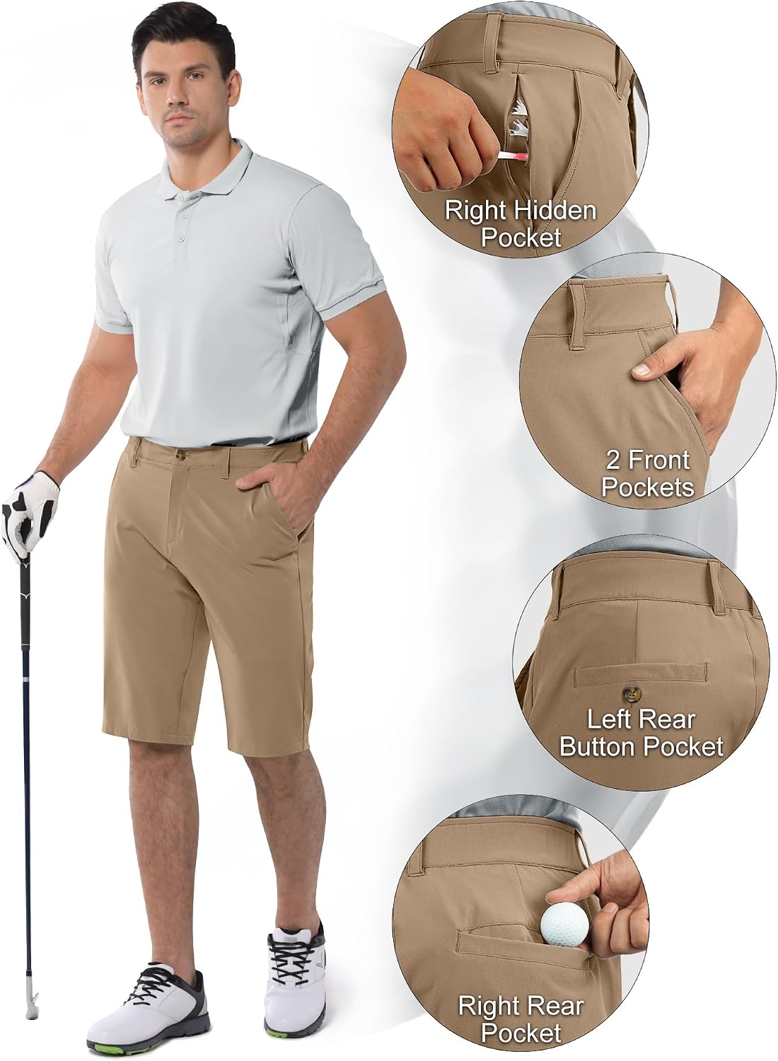 Detalle de 33,000ft Men's Golf Shorts Dry Fit — Lightweight, Quick-Dry Stretch with 11" Inseam