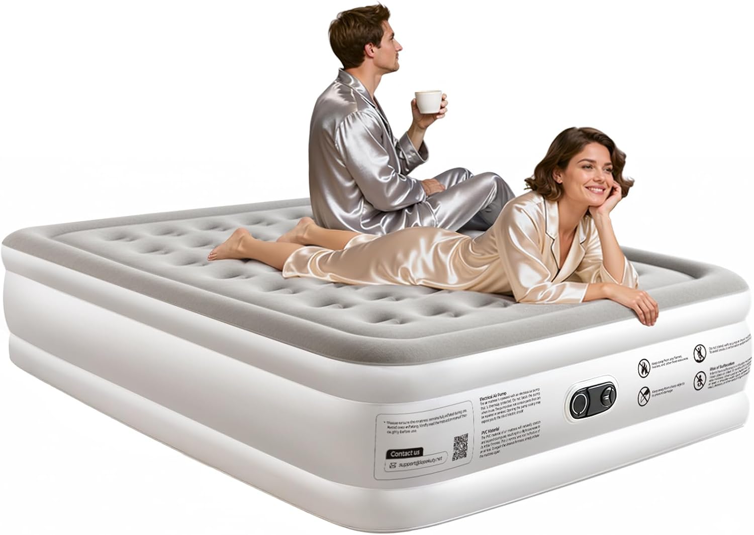 Detalle de Lopekuty Premium Air Mattress with Built-in Pump (Double) – 203 x 152 x 46cm