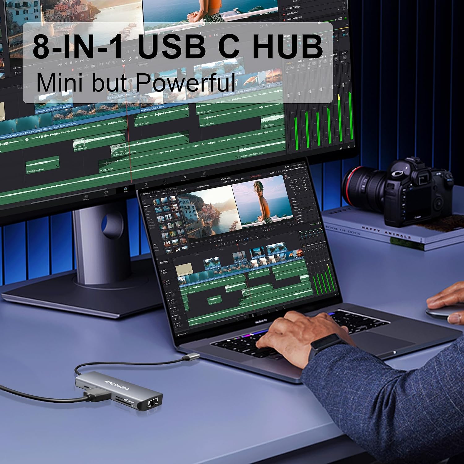 Detalle 1 de KRISUHO USB-C Hub Multiport Adapter (8-in-1) with Ethernet, HDMI 4K and 100W PD