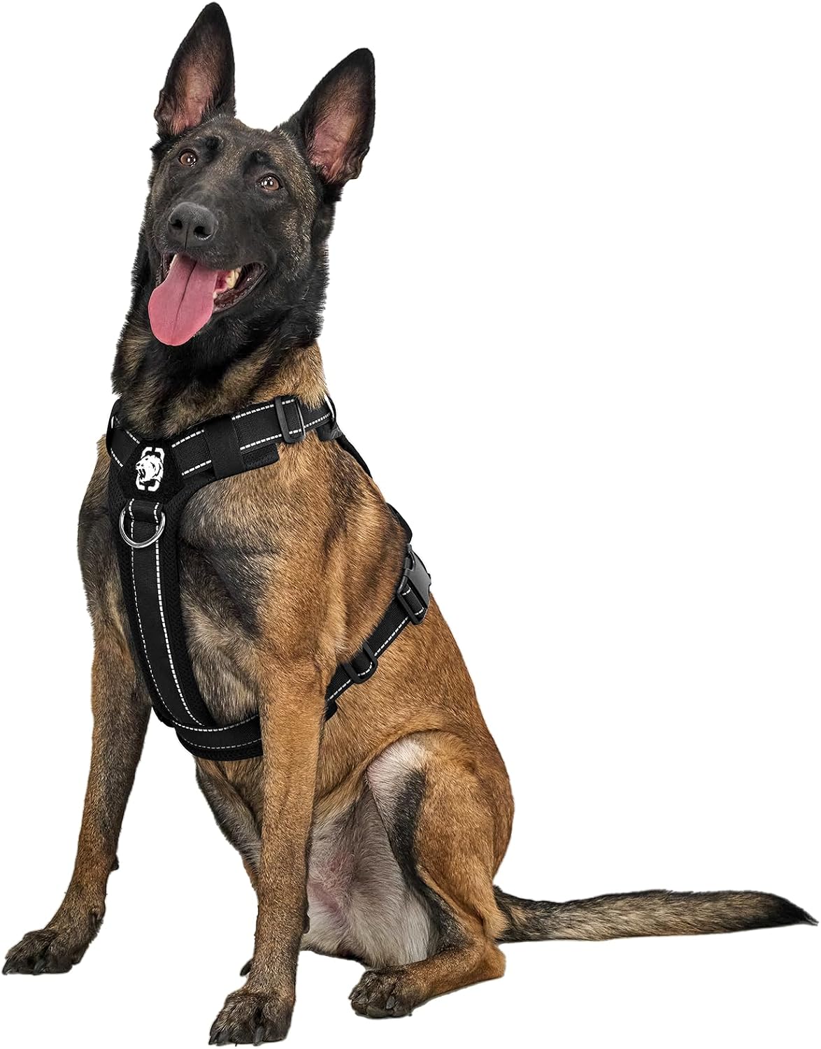 Detalle de OneTigris Diesel verstellbares Hundegeschirr mit 3 D-Ringen (XL, schwarz) – weich gepolstert und reflektierend
