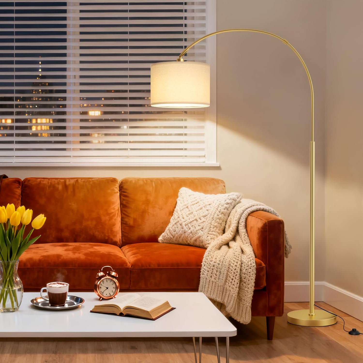 Thumbnail 1 de PreeOtti Arc Floor Lamp, Gold Arc with Remote Control – Dimmable, 3 Colour Temperatures