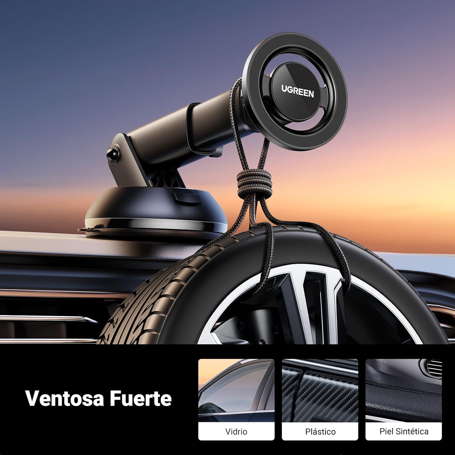 Detalle 2 de UGREEN Soporte Móvil Coche Magsafe 2 en 1 🚗 Magnetic para Salpicadero y Rejillas