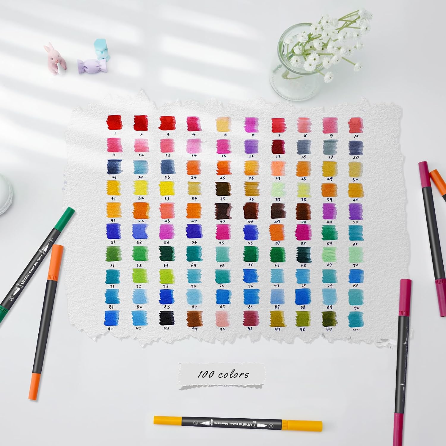 Detalle de Ohuhu 100 Farben Dual Brush Pen Set (Pinsel & Fineliner) mit Doppelspitze