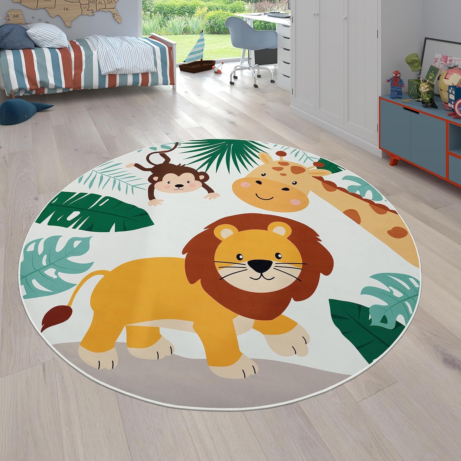 Detalle de Paco Home Tapis Enfant Rond 200 cm – Beige 3, Antidérapant et Confortable