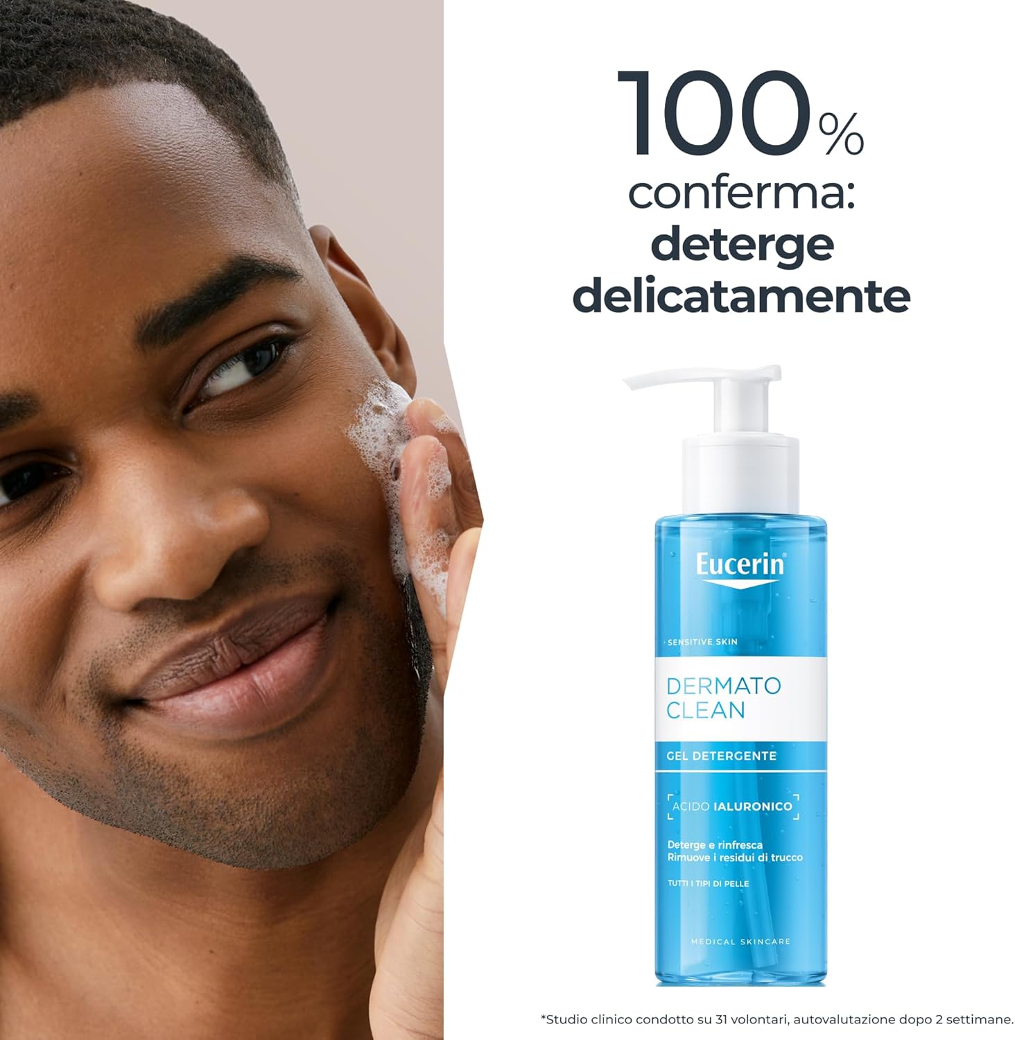 Thumbnail 4 de Eucerin DermatoClean Gel Detergente Viso 200 ml: schiumogeno idratante senza profumo con Acido Ialuronico