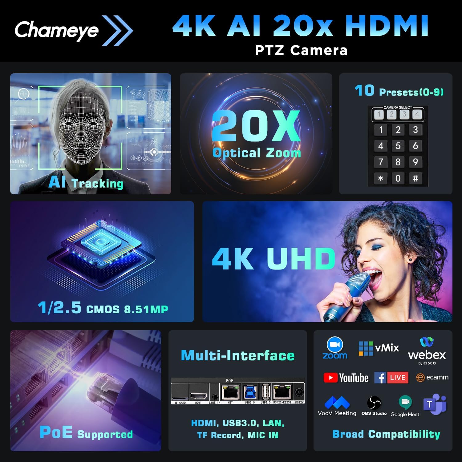 Thumbnail 4 de Chameye CH420 4K PTZ Kamera KI Tracking
