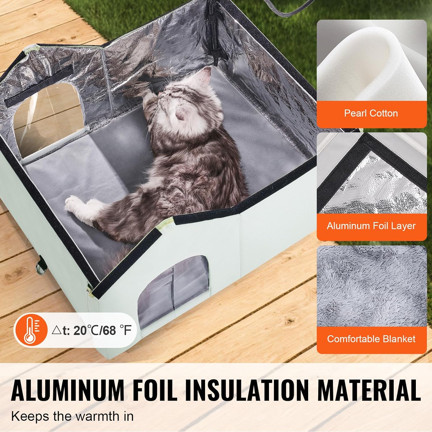 Detalle de VEVOR Riscaldato per Gatti 65x53 cm – Cuccia impermeabile in Oxford 600D, 40–60°C, verde