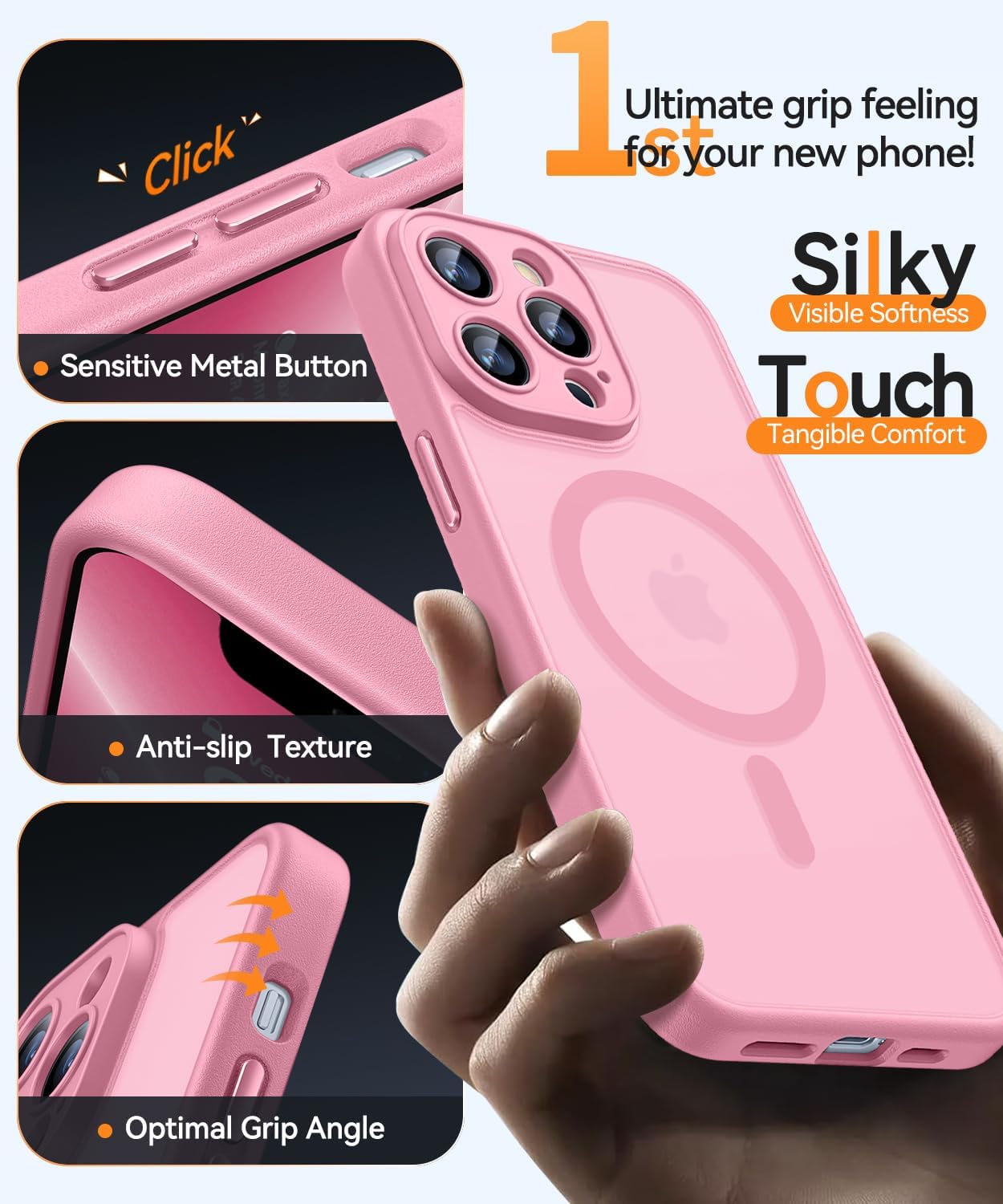 Detalle de CANSHN Magnetic Case for iPhone 13 Pro Max (6.7-inch) with full camera protection – Pink