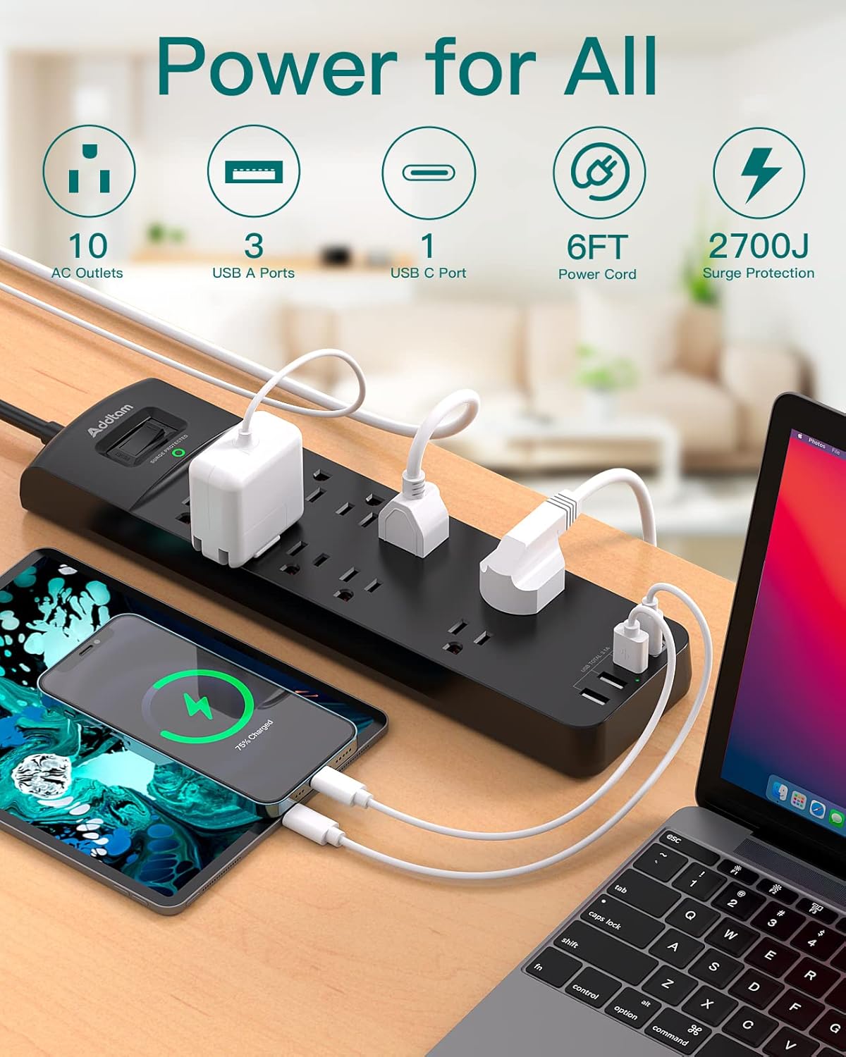 Thumbnail 1 de Addtam 10-Outlet Surge Protector 2700J 🔌