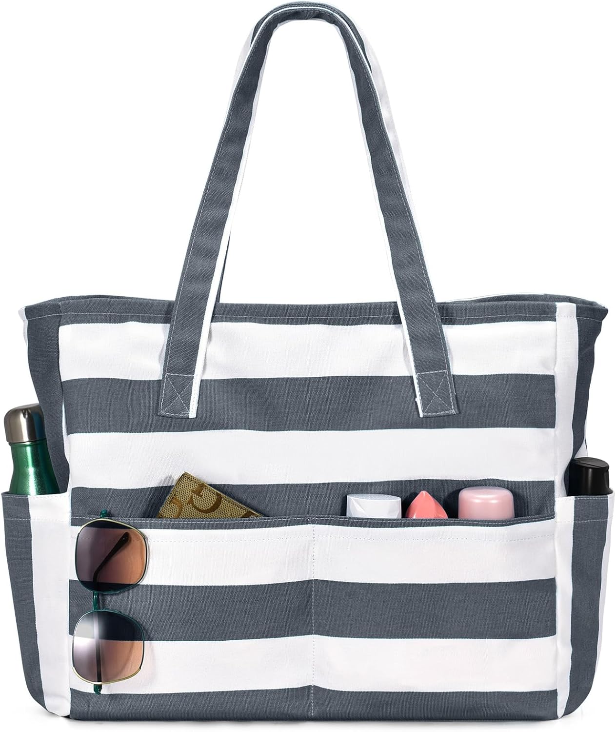 Detalle de oscaurt Large Beach Bag with 8 Pockets – Waterproof Tote for the Whole Family