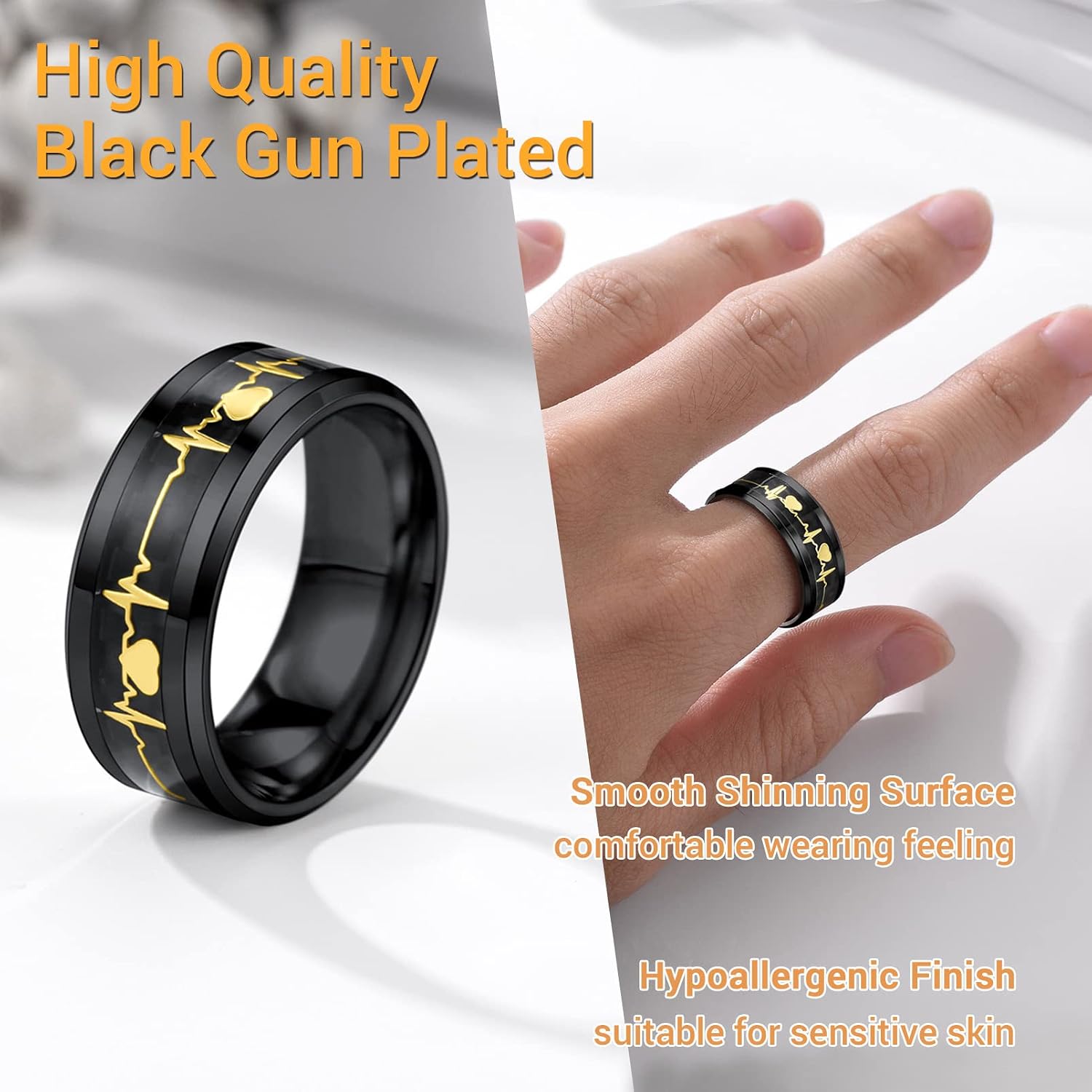 Thumbnail 2 de PROSTEEL Bague Homme 8mm acier inoxydable fibre carbone
