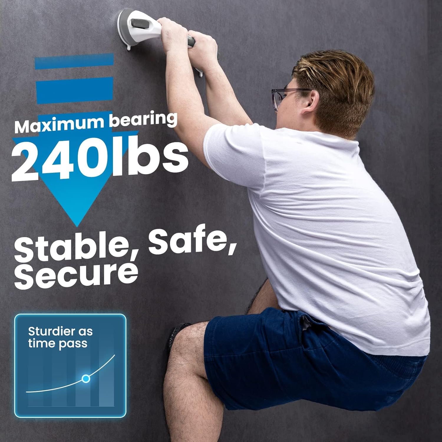 Thumbnail 4 de LEVERLOC Poignée de douche à ventouse avec barre d’appui (lot de 2), 43 cm, gris