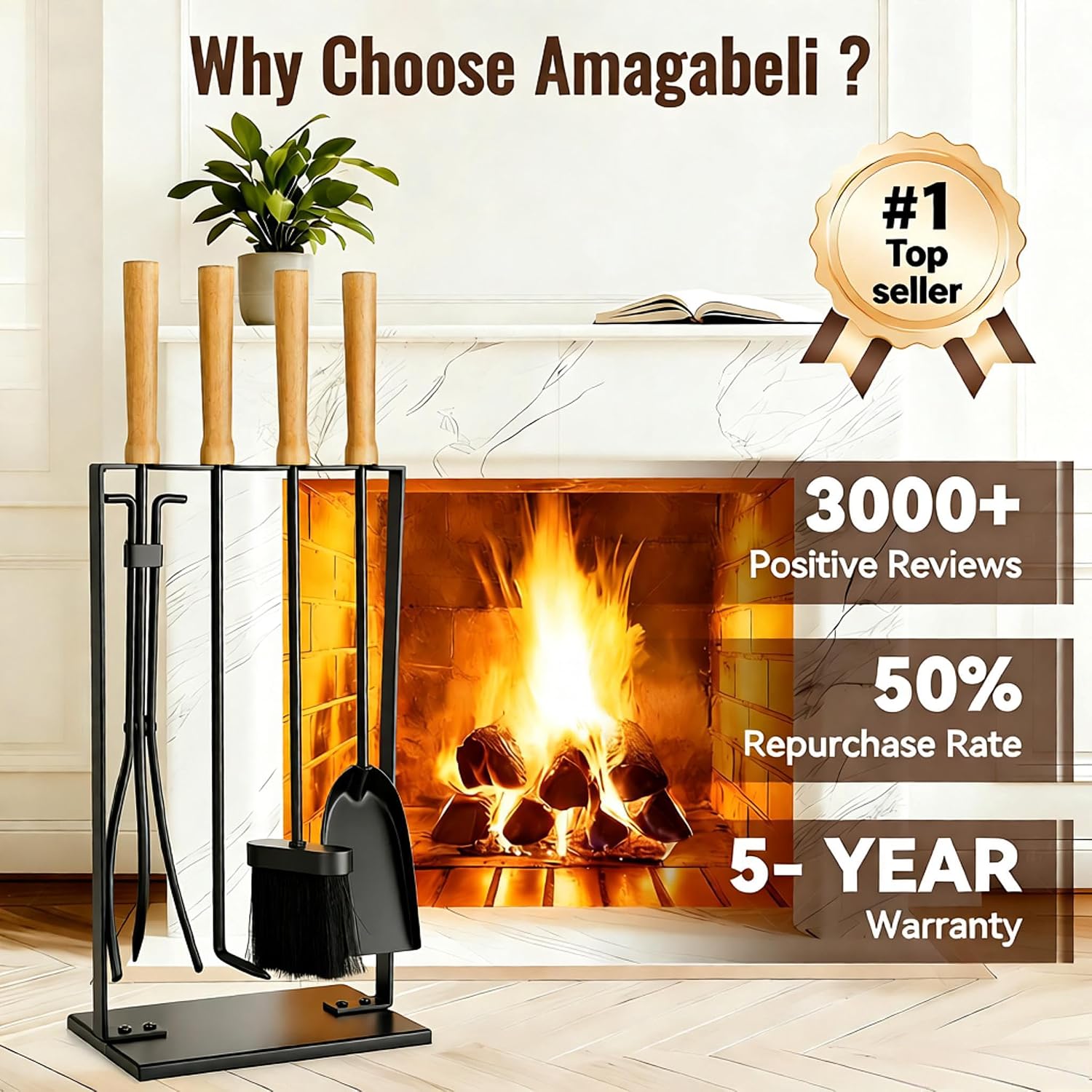 Thumbnail 1 de Amagabeli Garden Home 5 Pieces Fireside Companion Set in Black Wrought Iron