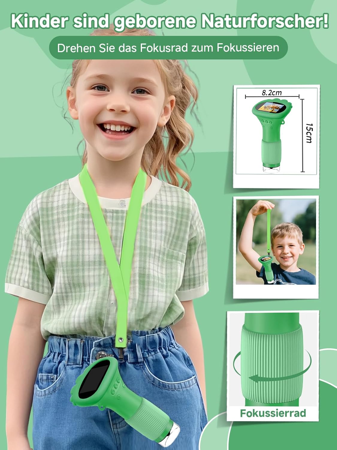 Thumbnail 4 de Acoath Mikroskop für Kinder – digitales Taschenmikroskop mit 2,0-Zoll-IPS-Display, 200x und 8 LED-Lichtern (grün)