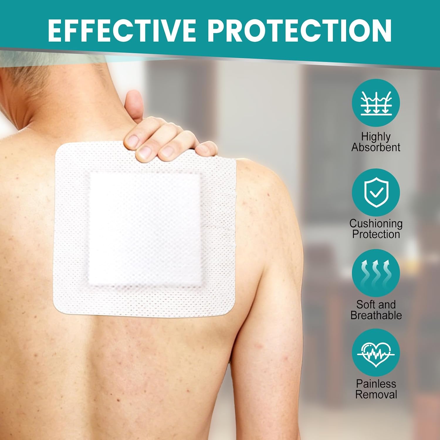 Detalle de YHOVID 6" x 6" Bordered Gauze Island Dressings, Non-Stick Center, 50 Count