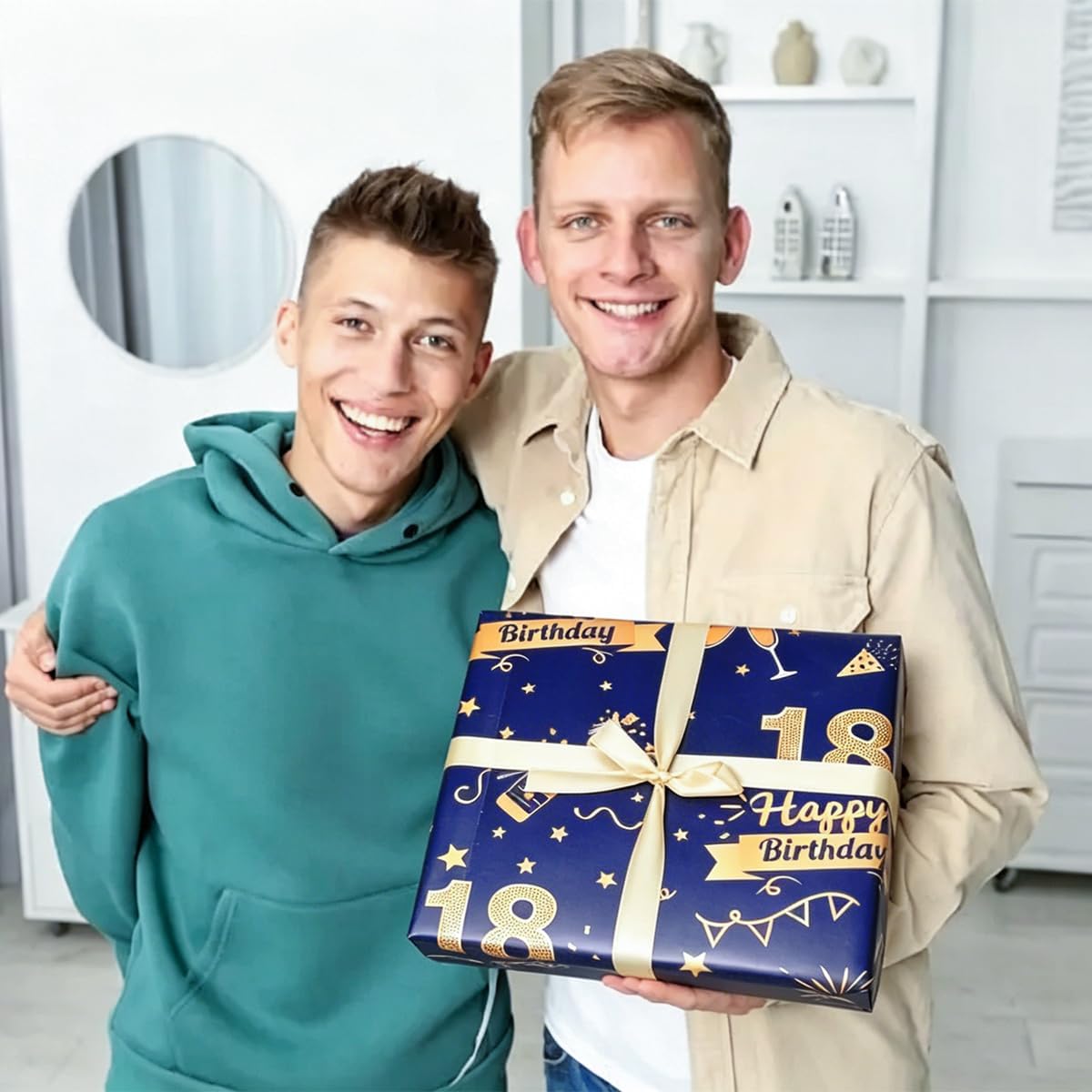 Thumbnail 6 de 18th Birthday Wrapping Paper Set with Tags, Ribbons and 6 Sheets – Blue & Gold