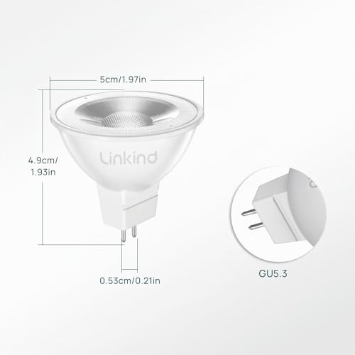 Detalle de Linkind Ampoules LED GU5.3 MR16 12V, 5W équivalent 50W, 2700K, 520 lm – Lot de 5