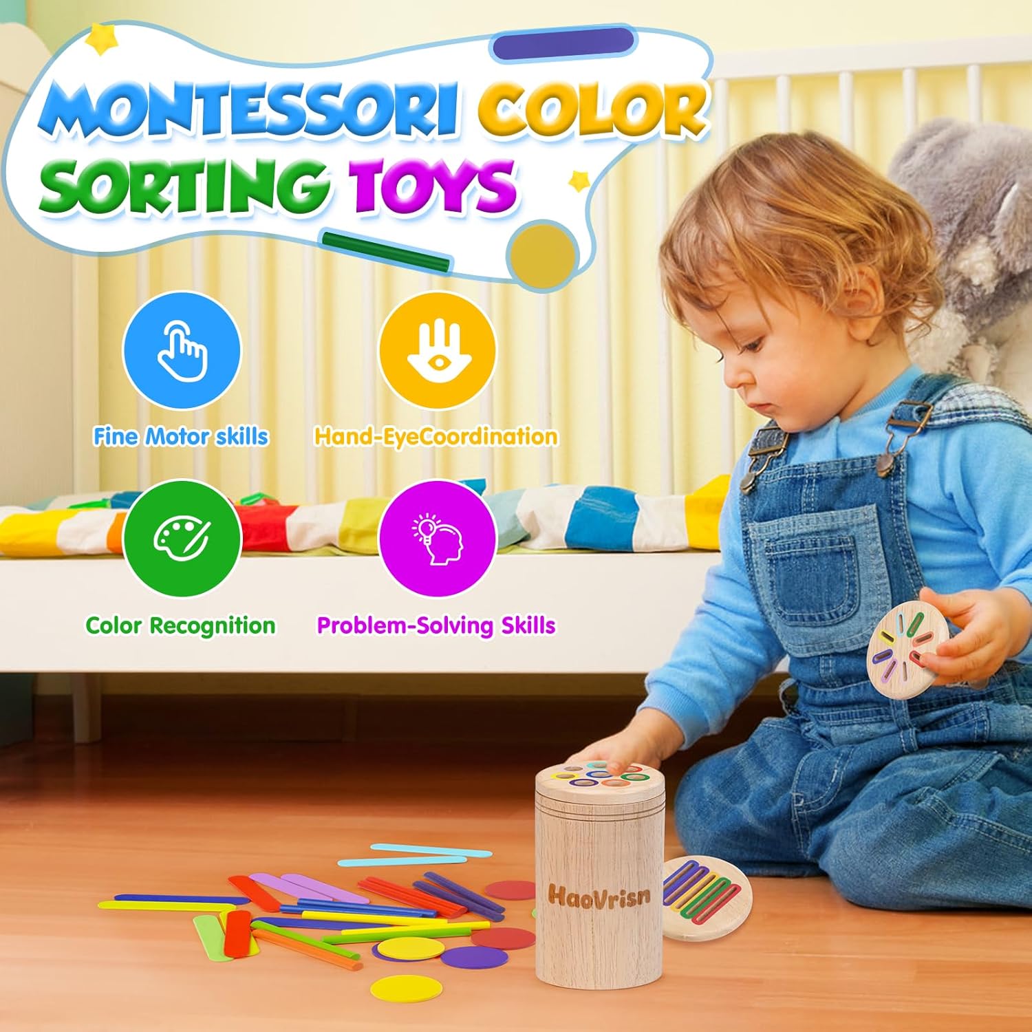 Thumbnail 3 de HaoVrisn Giochi Bambini 1-4 Anni 3 in 1 Montessori in Legno con Borsa