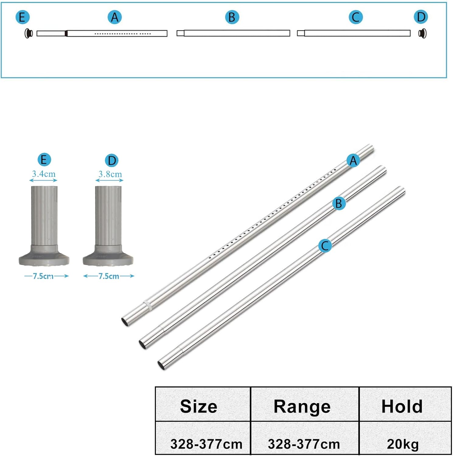 Detalle 2 de Tringle à rideau extensible SuoAirNuo 92–430 à tension (acier inox) sans perçage, diamètre 32 mm