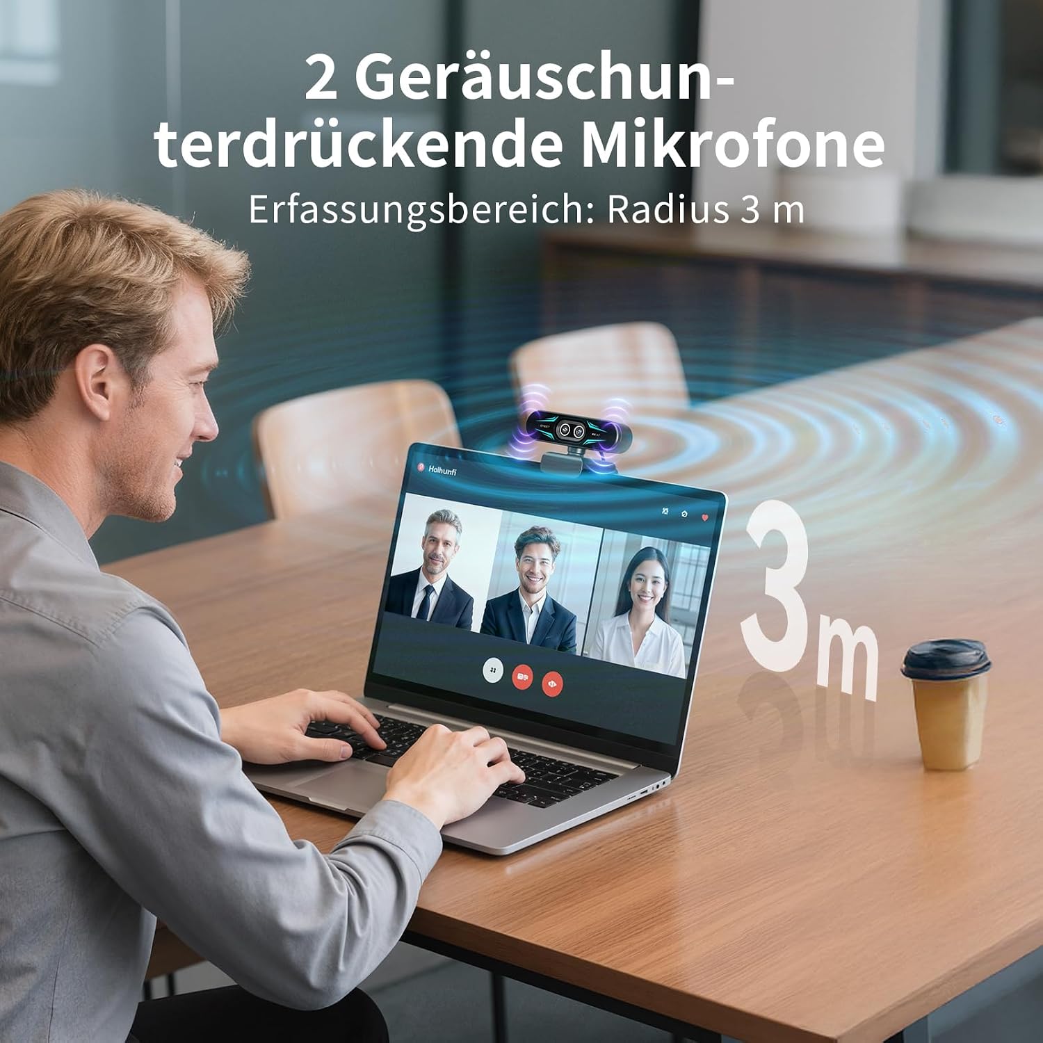 Detalle de EMEET C60E Dual-Kamera-4K-Webcam für Streaming – Ultra-HD mit Weitwinkel- und Telekameras, 11-fachem Hybridzoom und Fernbedienung