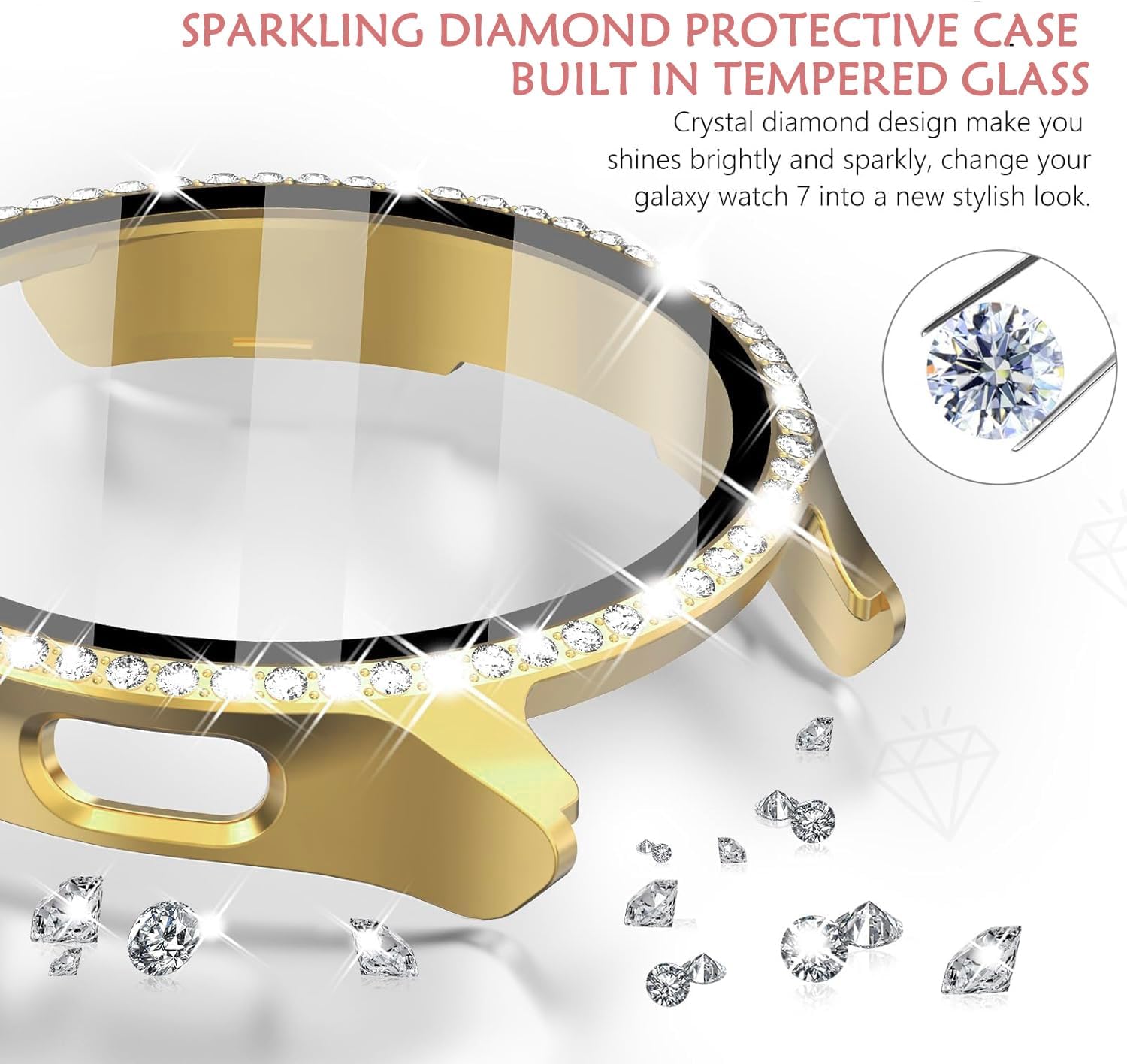 Thumbnail 1 de DEALELE 2-Pack Tempered Glass Case for Samsung Galaxy Watch 7 (44mm) – Gold + Transparent