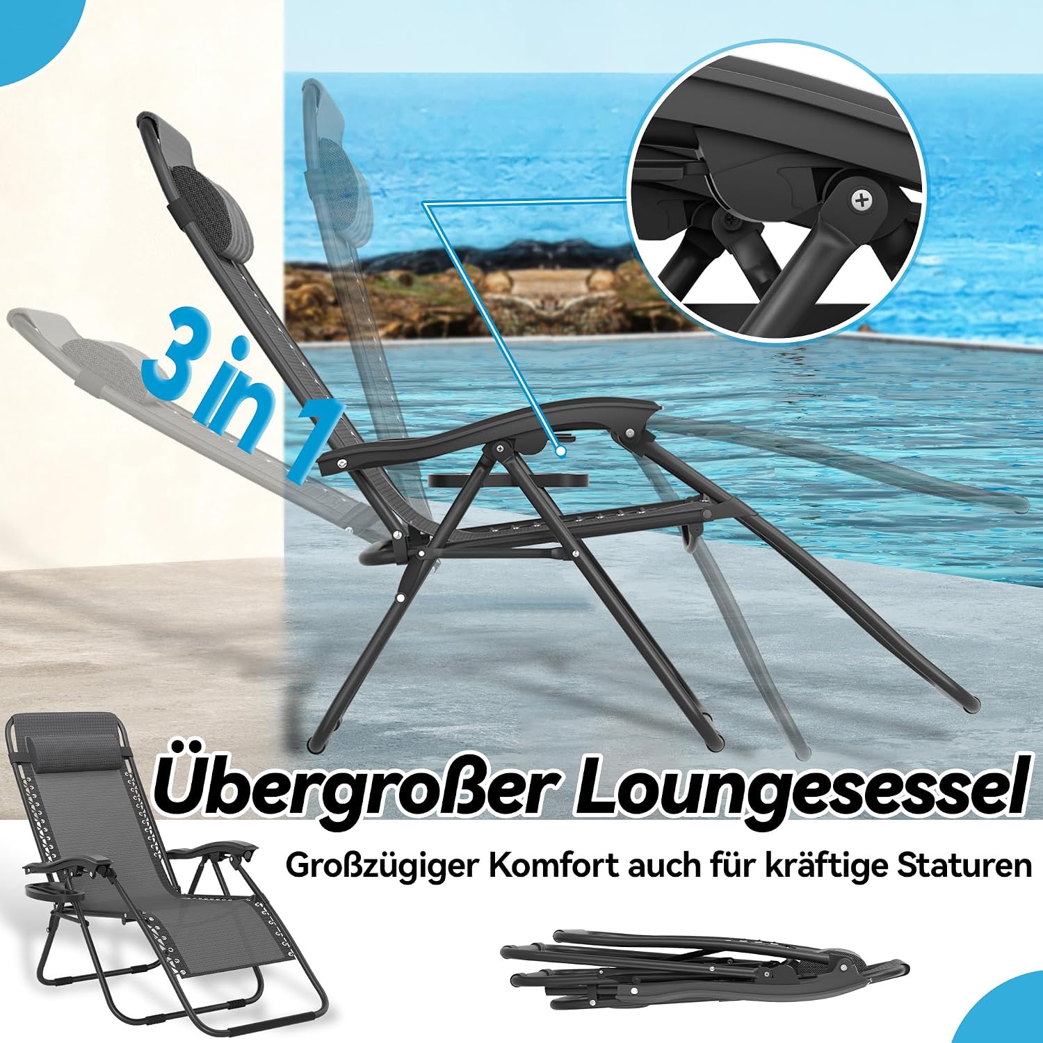 Detalle 2 de UISEBRT RHX-(HW02932GB-V) Folding Deck Chairs, Set of 2, 64 cm Wide