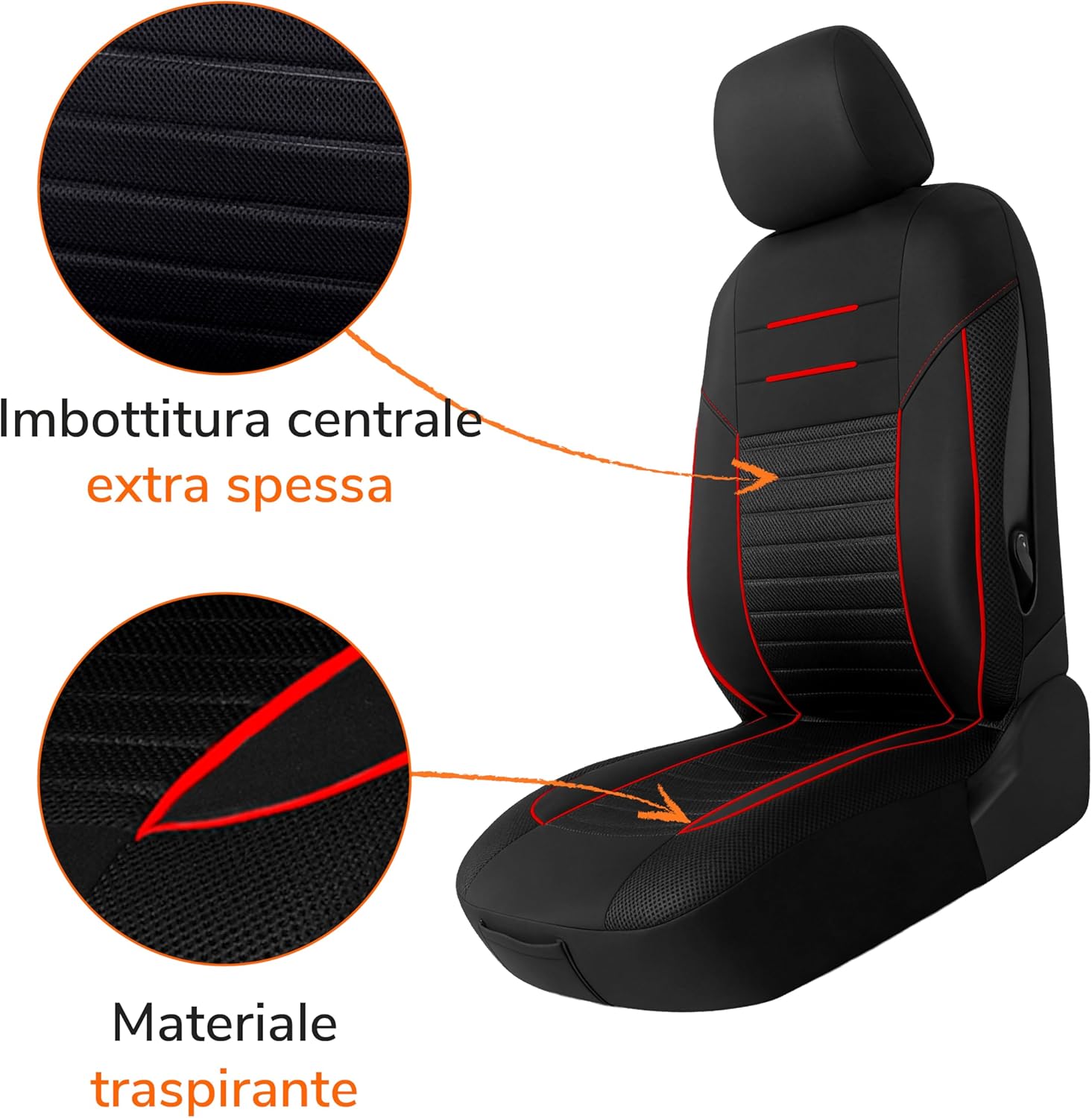 Detalle de Upgrade4cars Coprisedili Anteriore Set Versione 2026 – Coperture Universali Rosso per Sedili Auto