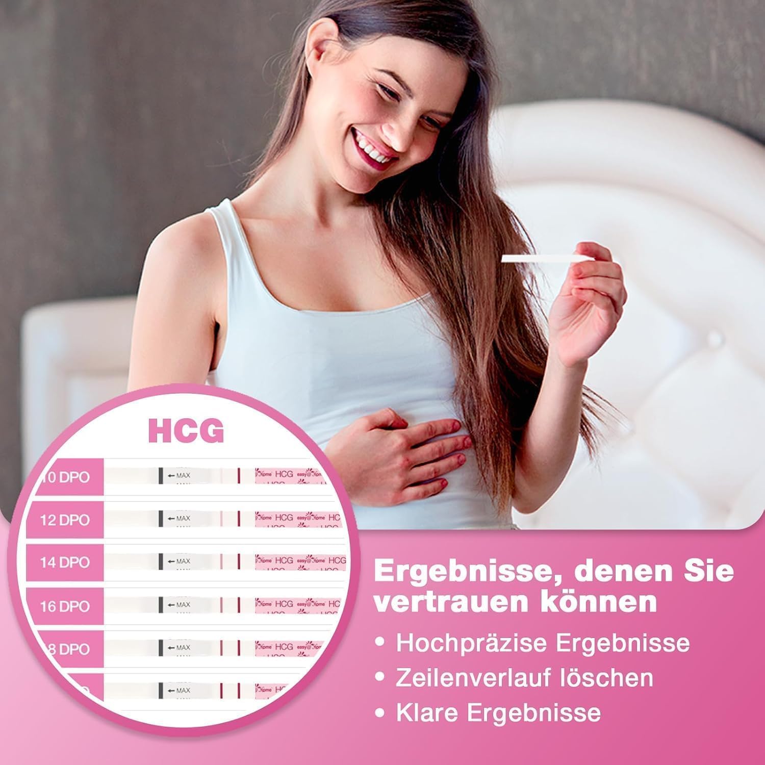 Thumbnail 1 de Easy@Home 20 x Schwangerschaftstest Frühtest (10 mIU/ml) – hCG-Teststreifen für frühen Nachweis