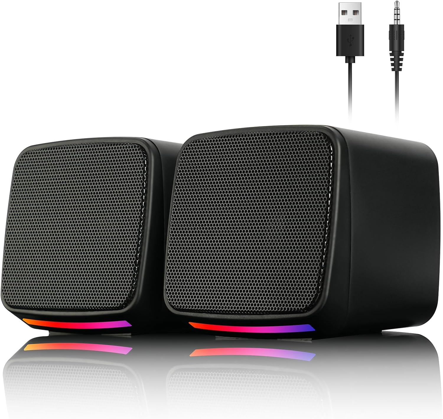 Detalle de Vicloon USB-powered 2.0 PC Speakers with RGB Lighting – Compact 3W x 2 Stereo System