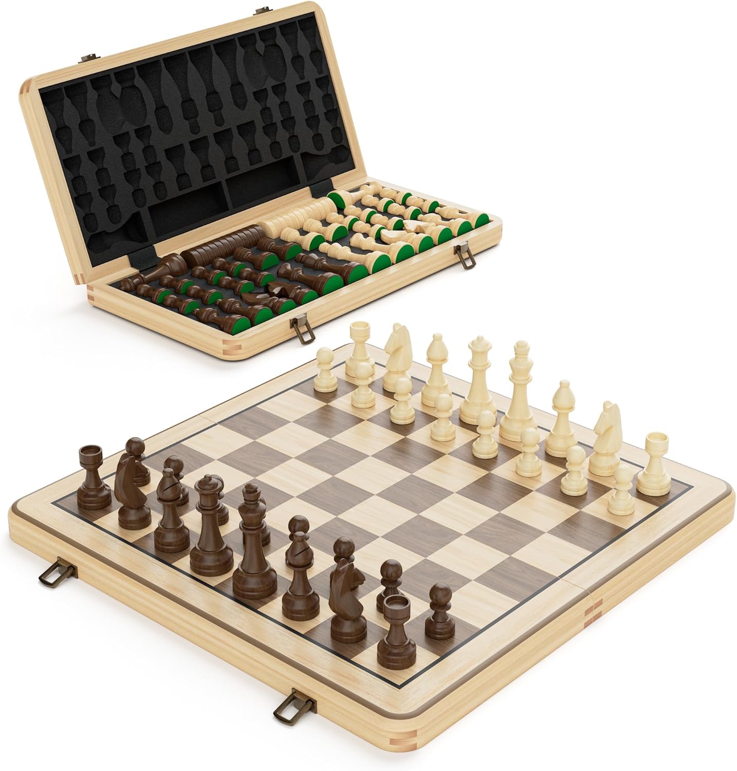 Detalle de 38 cm Holz Klapp-Schach- und Dame-Set mit 7,6 cm König ♟