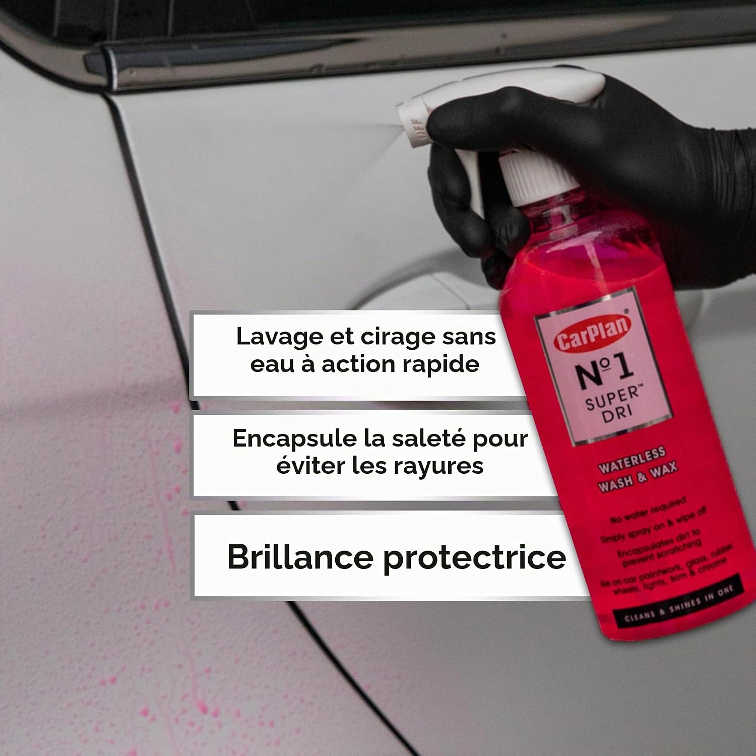 Detalle de CarPlan No.1 Super Dri Spray 600 ml : nettoyant et cire sans eau pour voiture