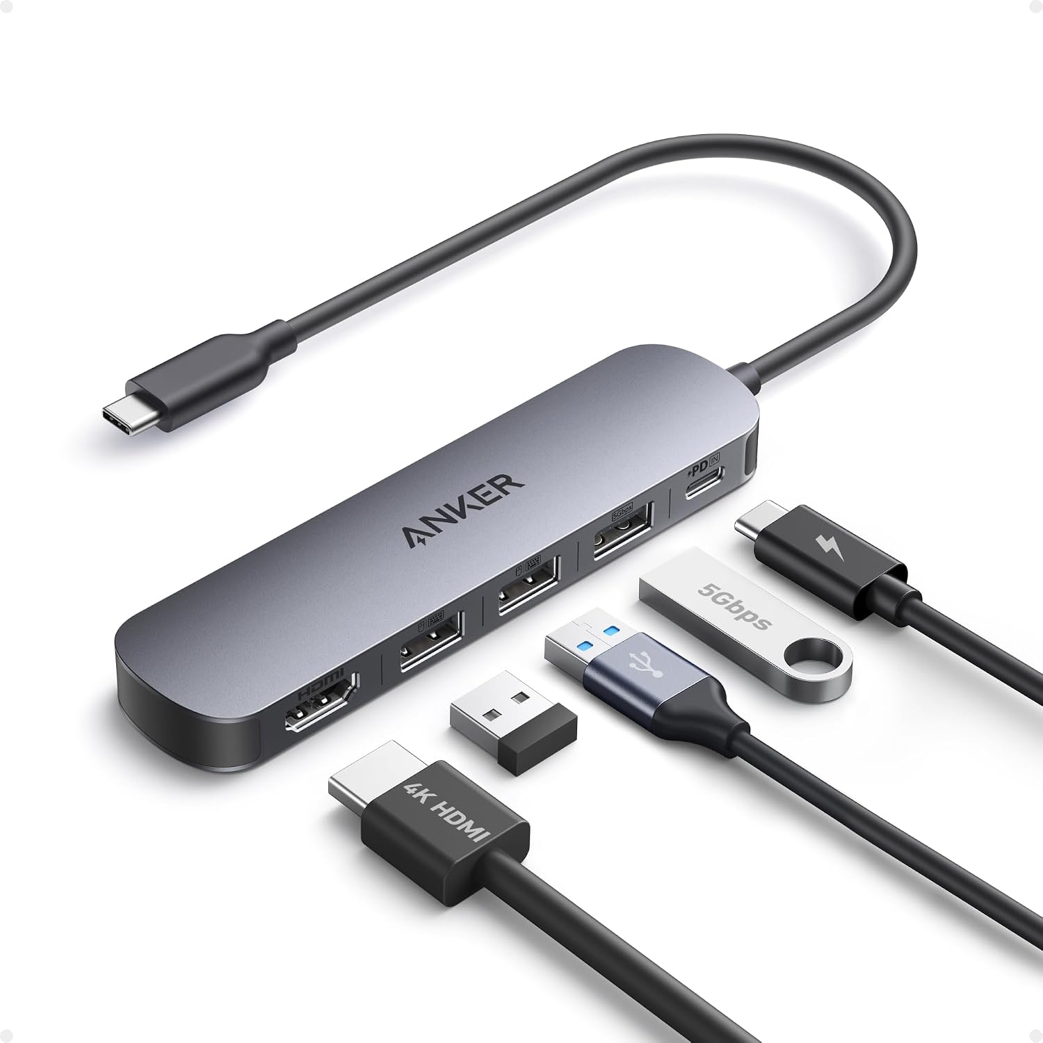 Detalle de Anker A8357 5-in-1 USB-C Hub with 4K HDMI and 90W Pass-Through Charging