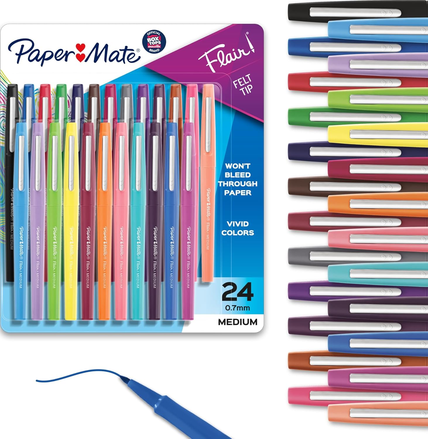 Paper Mate Flair Felt Tip Pens, Medium Point (0.7mm), 24-Color Assortment