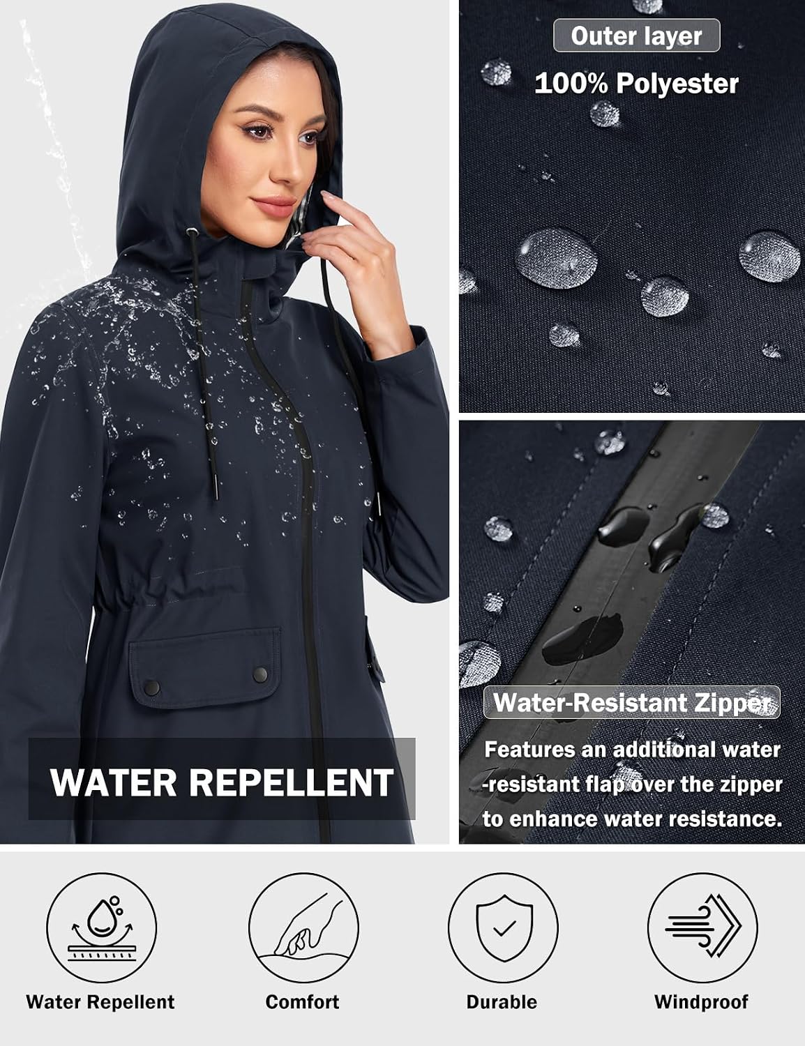 Detalle 2 de Yuson Girl Women's Lightweight Windbreaker Coat – Transitional Spring/Summer/Autumn Jacket