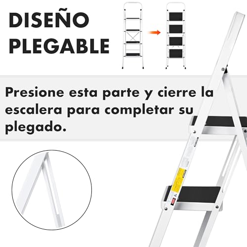 Detalle de Escalera Plegable de 4 Peldaños de Acero de T-LOVENDO.ES