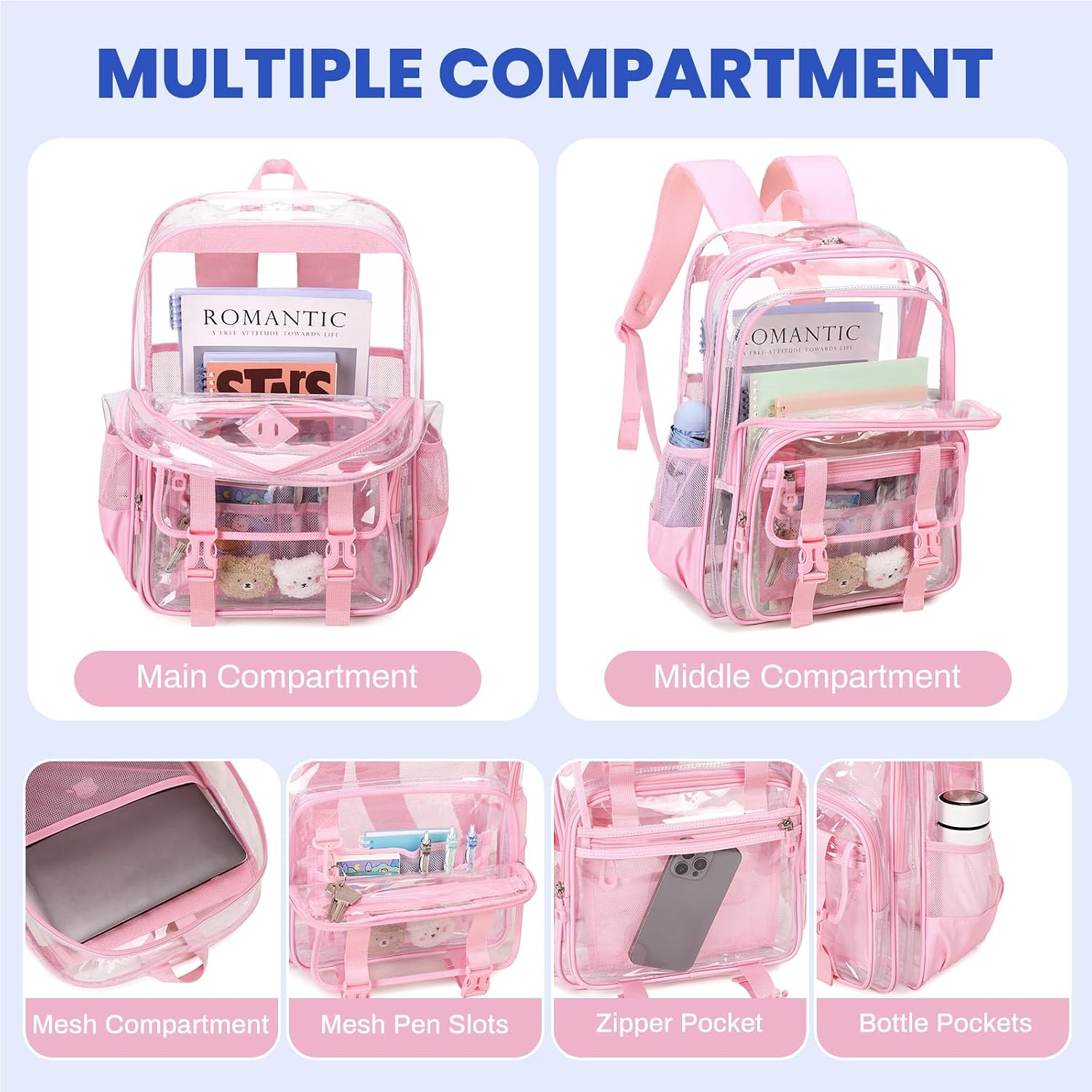 Detalle de QIXIHU Large Clear Stadium Backpack 1
