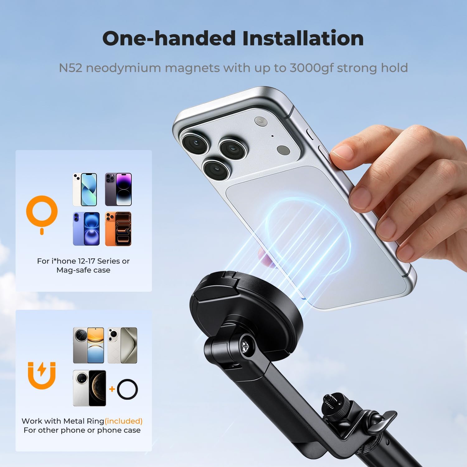 Detalle 2 de K&F CONCEPT Popod 72" Selfie Stick Tripod with Fill Light and Remote