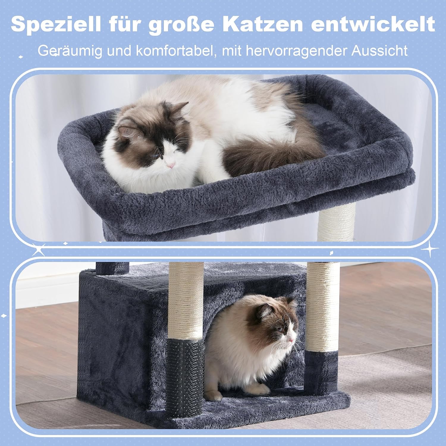 Detalle 2 de Hey-brother Kratzbaum EMPJ070G – Mehrstöckiger Katzenbaum in Rauchgrau für Großkatzen (Maine Coon)