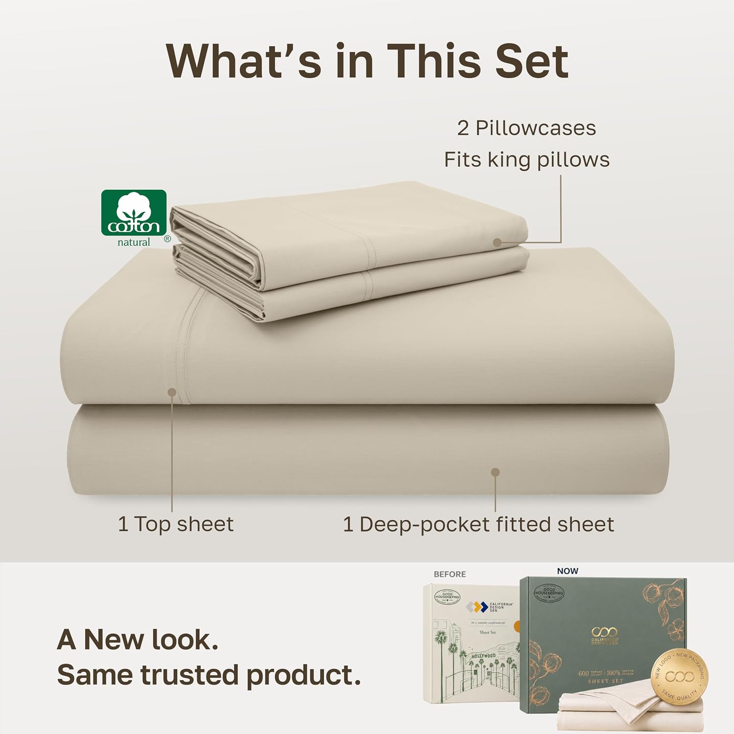 Detalle de California Design Den 840307194251 600-Thread-Count California King Cotton Sheets