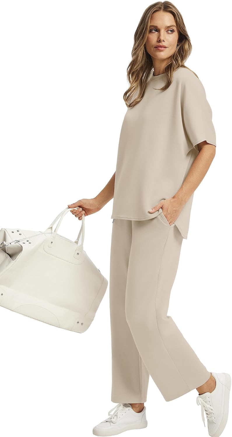 Detalle de Sampeel Women's Two-Piece Set with Wide-Leg Crop Pants