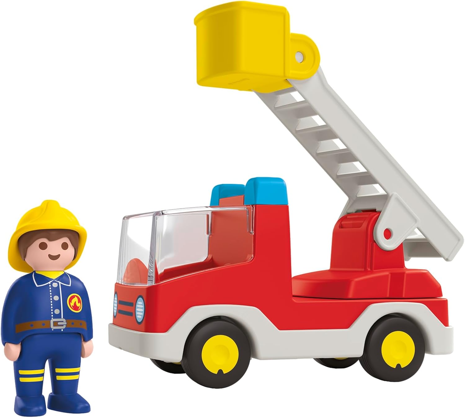 Detalle de PLAYMOBIL JUNIOR 71683 brandweerwagen met draaibare ladder en brandweerman