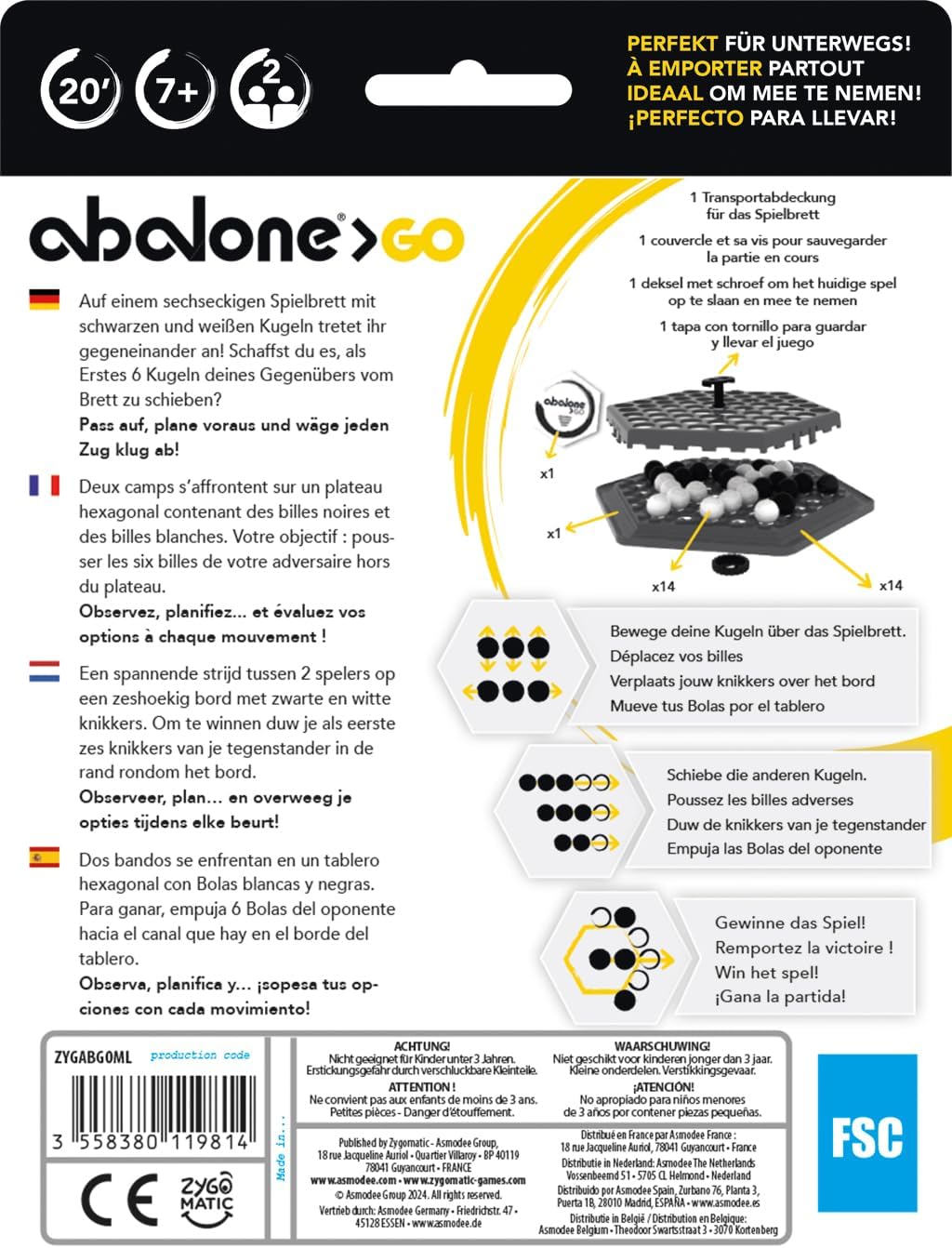 Thumbnail 2 de Abalone Go Asmodee: gioco da tavolo strategico di viaggio per 2 giocatori