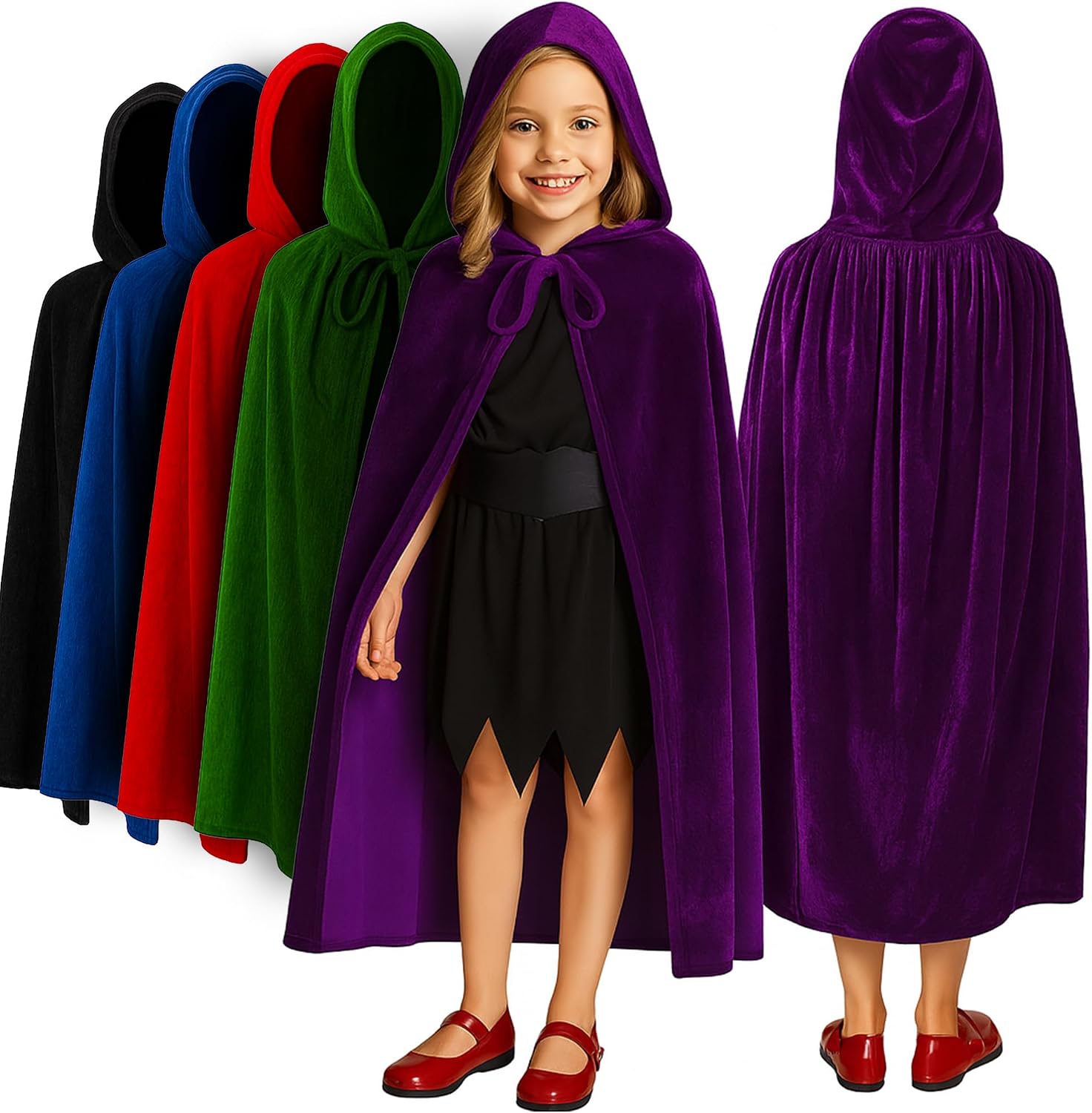 Detalle de ArtCreativity Kids’ Velvet Hooded Cloak with String Closure, Medieval Costume Accessory